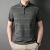 Striped T-shirt lapel 2023 summer new collection, a pure cotton short-sleeved antibacterial sweat-absorbing mini shirt for young and middle-aged men Application Scenario